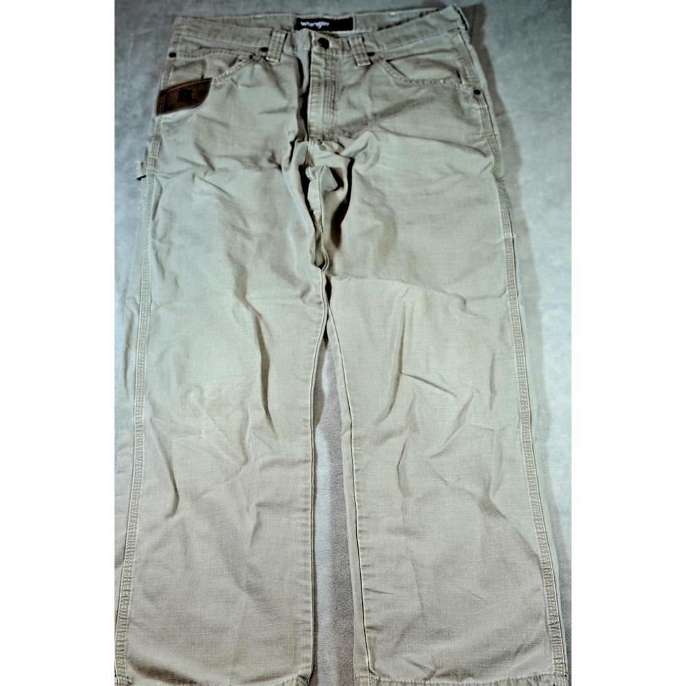 Wrangler Men Carpenter Pants 34x32 Beige Riggs Workwear Ripstop 103W020DK
